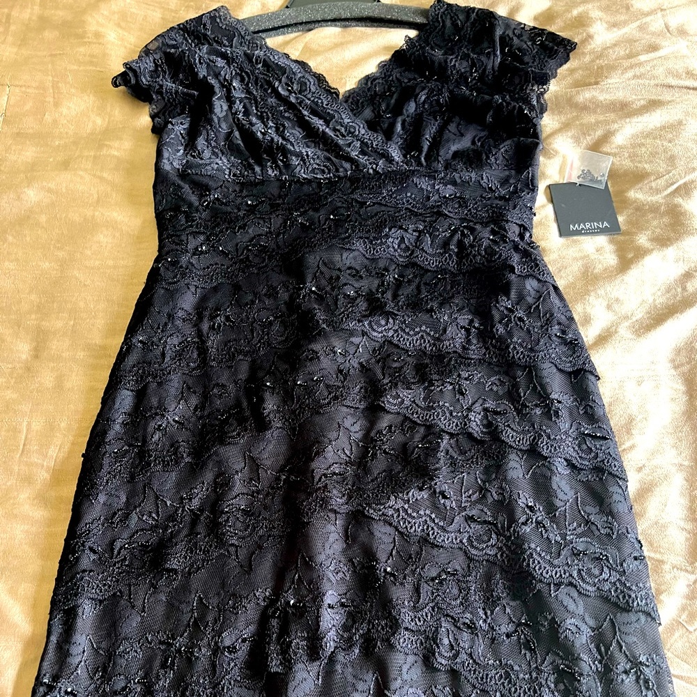 Marina black lace beaded dress new with tags 14 P